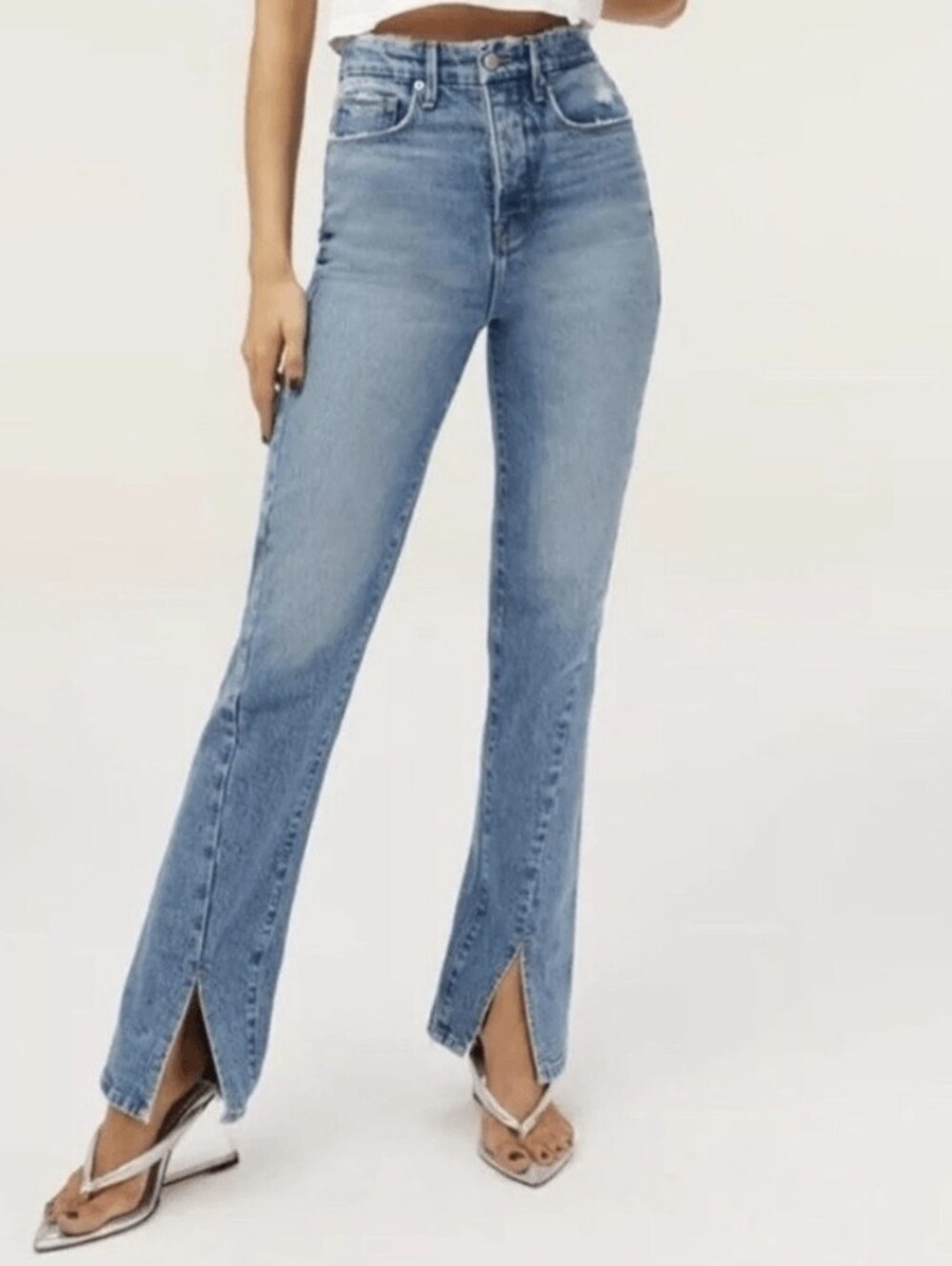 Good American "Good Boy" Straight-leg Jeans w/ Twisted Seam/Slit (Size US 4/27)